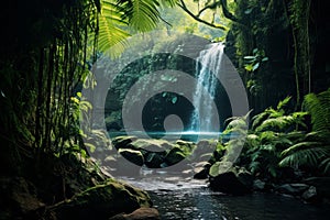 Hidden Waterfall Amid Lush Forest