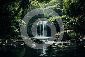 Hidden Waterfall Amid Lush Forest