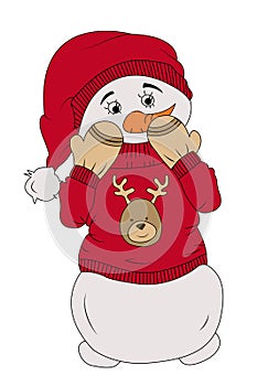 Hiding christmas snowman on a white bacground