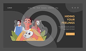 Hiding your feelings concept. Flat vector illustration