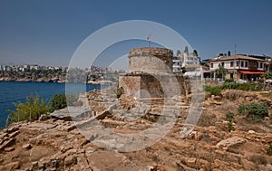 Hidirlik Tower in the old city Marina at the foot of Kaleici old town in Antalya, Turkey. photo