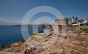 Hidirlik Tower in the old city Marina at the foot of Kaleici old town in Antalya, Turkey. photo