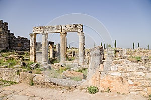 Hierapolis, Turkey. Ruins of ancient buildings of the city along the Frontinus street