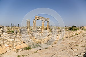 Hierapolis, Turkey. Ruins of antique buildings along the Frontinus street