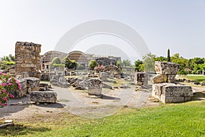 Hierapolis, Turkey. Ruins, in the background Southern baths (II century AD)