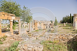 Hierapolis, Turkey. Ruins of the colonnade along the Frontinus street and Gate of Domitian, 86-87 years AD