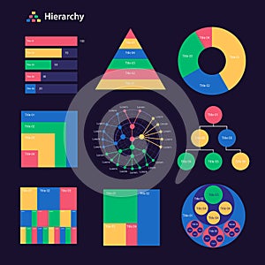 Hierarchy infographic chart design template set for dark theme