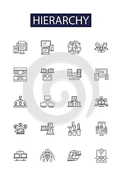 Hierarchy line vector icons and signs. Structure, Rank, Chain, Grade, Pyramid, Class, Regulatory, Division outline