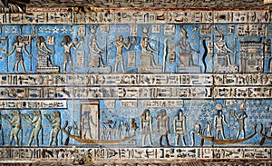 Hieroglyphic carvings in ancient egyptian temple photo