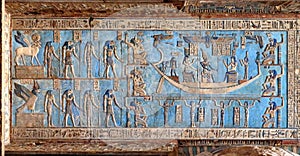 Hieroglyphic carvings in ancient egyptian temple