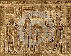 Hieroglyphic carvings in egyptian temple