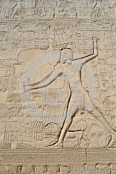 Hieroglyphic carvings on an egyptian temple wall