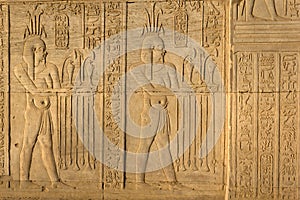 Hieroglyphic carvings in Kom Ombo temple, Egypt