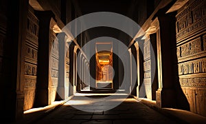 Hieroglyphic carvings on the walls of an Ancient Egyptian Temple. .AI generated Illustration