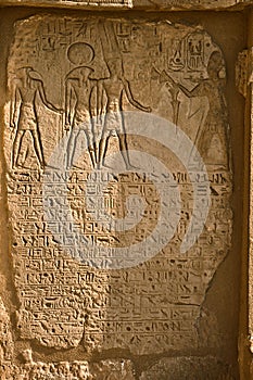 Hieroglyphic detail from Abu Simbel temples. Lower Nubia in Ancient Egypt.