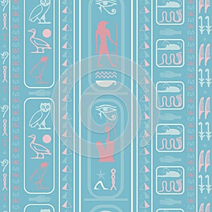 Hieroglyphic egyptian language symbols seamless pattern.