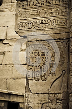 Hieroglyphic writing with Kings cartouche , Karnak