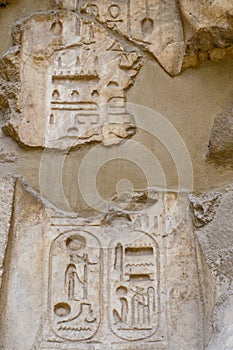 Hieroglyphic writing with Kings cartouche, Karnak,