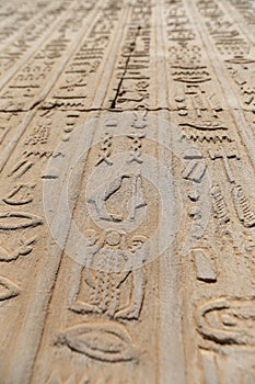 Hieroglyphics in Kom Ombo Temple, Aswan, Egypt