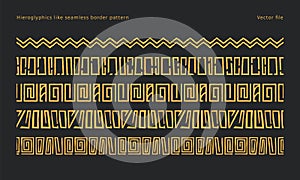 hieroglyphics like and african or aztec ethnic tribe pattern like border seamless pattern set for design decoration