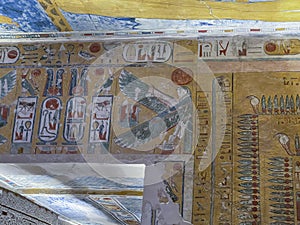 Hieroglyphics in the tombs of the pharaohs in the Valley of the Kings