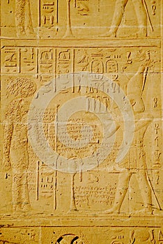 Hieroglyphics on the wall in luxor temple