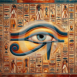 Hieroglyphs depicting the Eye of Horus, also known as the Eye of Ra. photo