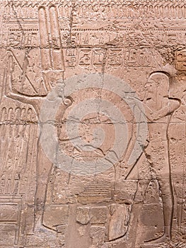 Hieroglyphs in Ruins of the Karnak Temple Complext at Luxor representing the ancient Egyptian god Min