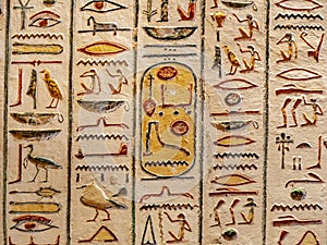 Hieroglyphs from the Valley of the Kings, Thebes Luxor, Egypt photo