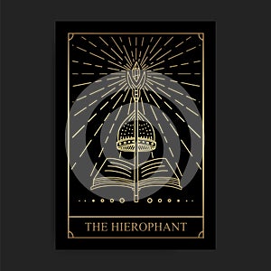 The hierophant magic major arcana tarot card in golden hand drawn style