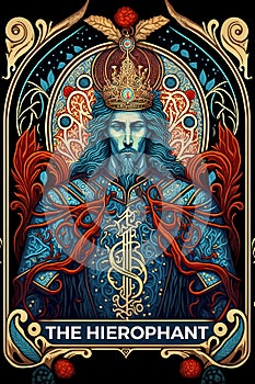 Hierophant. Magic occult vintage Tarot card. Digital printable illustration