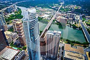 High Above Austin Texas Tallest Tower Looking Down Congress Avenue high Aerial drone view