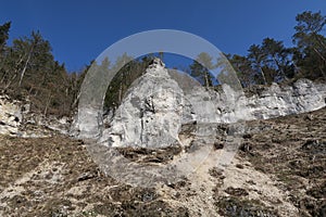 High above the hiking trail near Sigmaringen-Unterschmeien there are a lot of limestone rocks