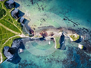 High aerial top view of the Old Harry Rocks in Dorset