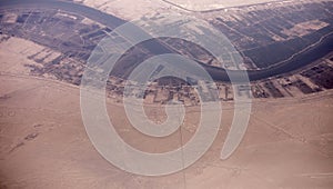 High aerial view from airplane of the Iran Iraq border near Basra photo