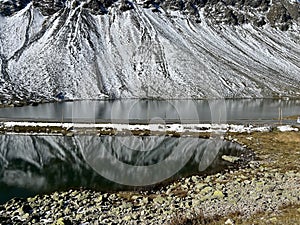 High alpine lakes Lai Nair (Black Lake or Schwarzer See) and Lai da la Scotta (Schottensee) on the pass Fluela