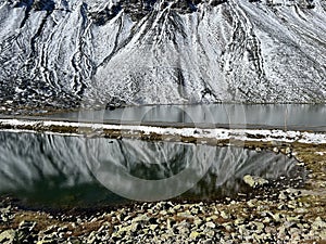 High alpine lakes Lai Nair (Black Lake or Schwarzer See) and Lai da la Scotta (Schottensee) on the pass Fluela