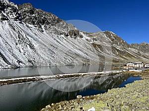 High alpine lakes Lai Nair (Black Lake or Schwarzer See) and Lai da la Scotta (Schottensee) on the pass Fluela