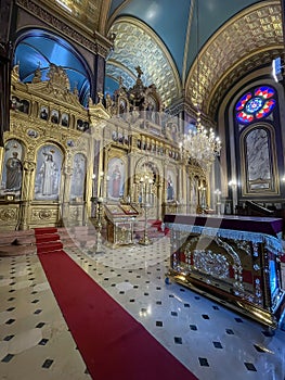 high altar of the catholic church of St. Stephen, metal church, Istanbul Turkey, catholic temple