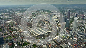 High altitude aerial shot of Frankfurt Hauptbahnhof or central railway station of Frankfurt am Main, Germany