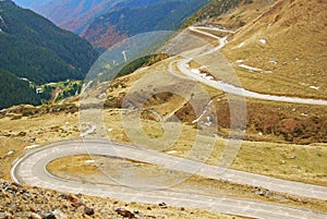 High altitude curved road. Transfagarasan Romania.