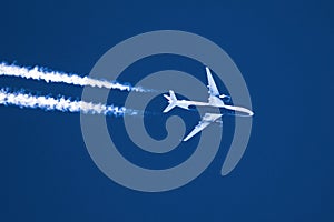 High altitude jet airplane cruising at AGL 39,000 feet