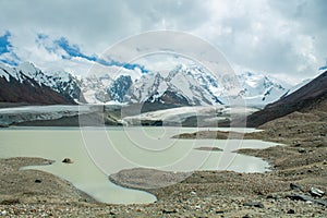 High altitude mountain range snow-capped glacier peak