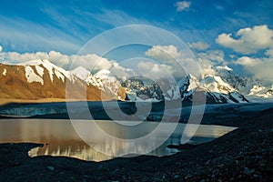 High altitude mountain range snow-capped glacier peak