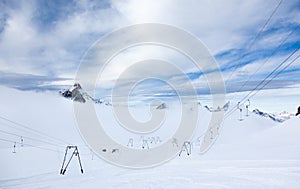 High altitude slopes and ski-lifts in Zermatt ski area