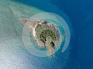 High angle aerial drone view of Arkhurst Island