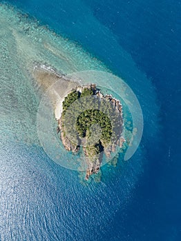 High angle aerial drone view of Arkhurst Island