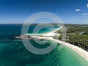 High angle aerial drone view of Huskisson Beach