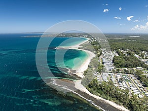 High angle aerial drone view of Huskisson Beach