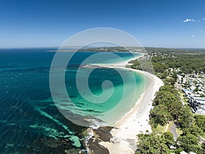High angle aerial drone view of Huskisson Beach